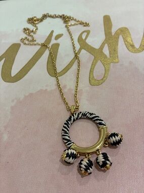 Talbots Gold-Tone Necklace with Black and White Wrapped Circle Pendant
